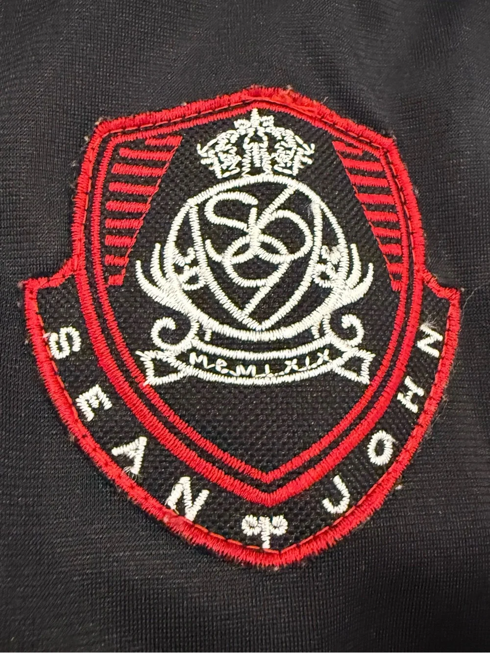 Sean John Vintage Track Jacket Colorblock Crest Patch White Black Red Size XXL